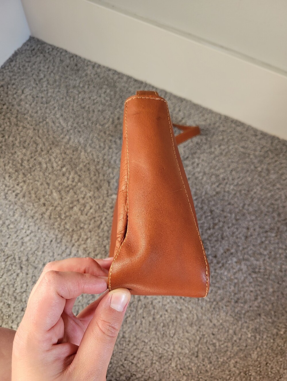 Genuine Leather Orange Brown Baguette Shoulder Bag 7" x 12.5" x 3" - Picture 10 of 14